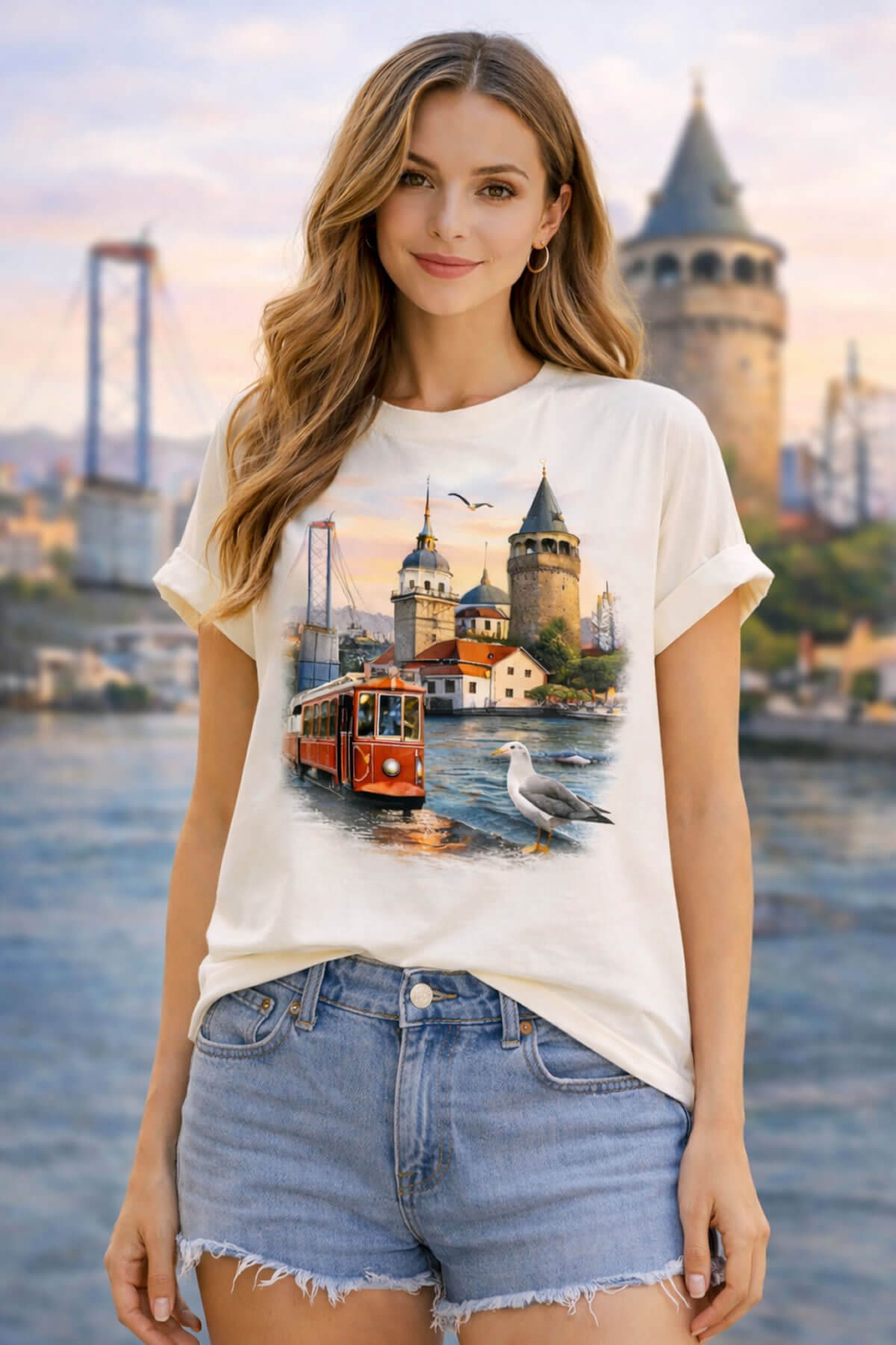İstanbul Boğazı Esintili Oversize Tişört