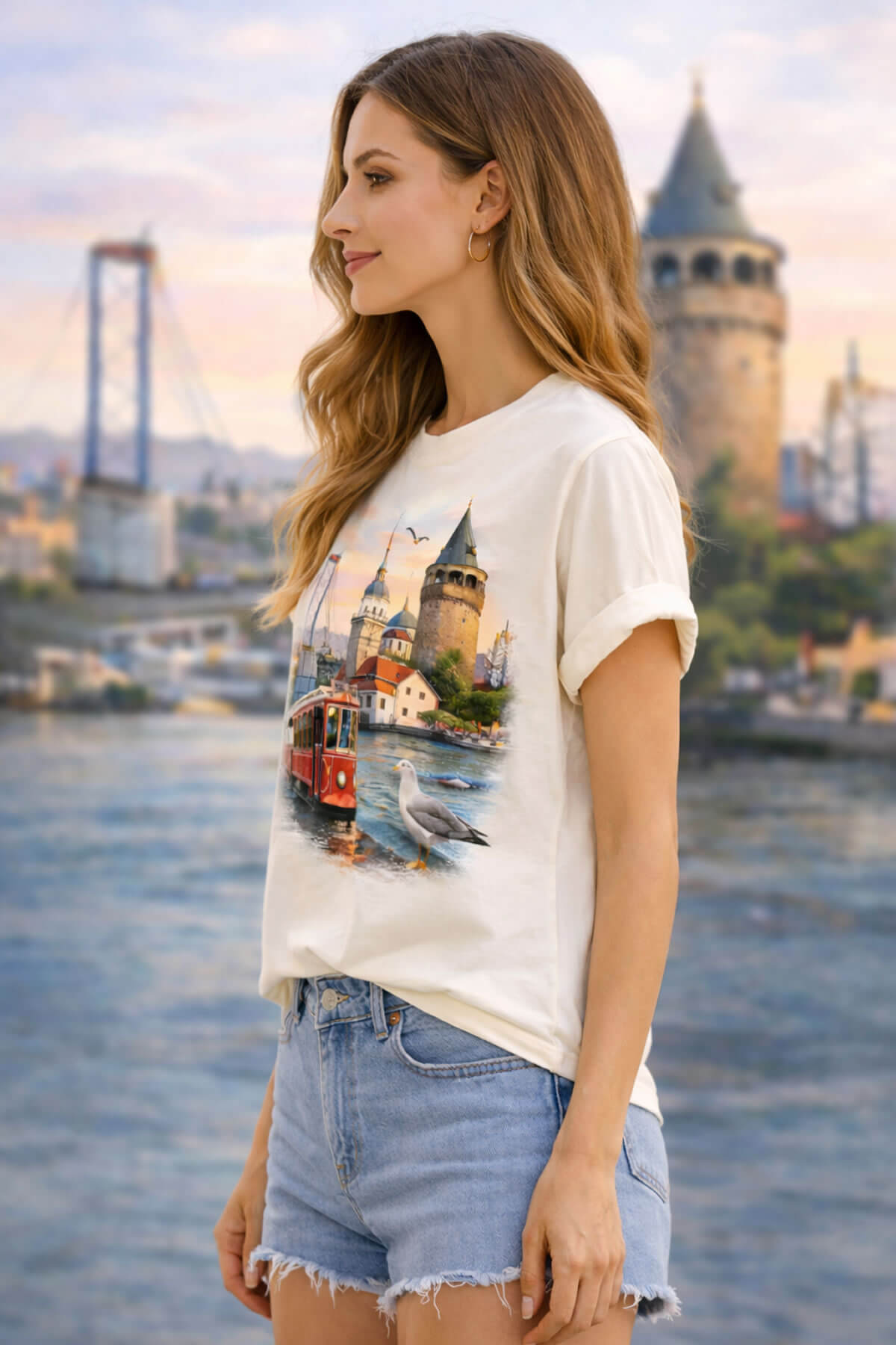 İstanbul Boğazı Esintili Oversize Tişört